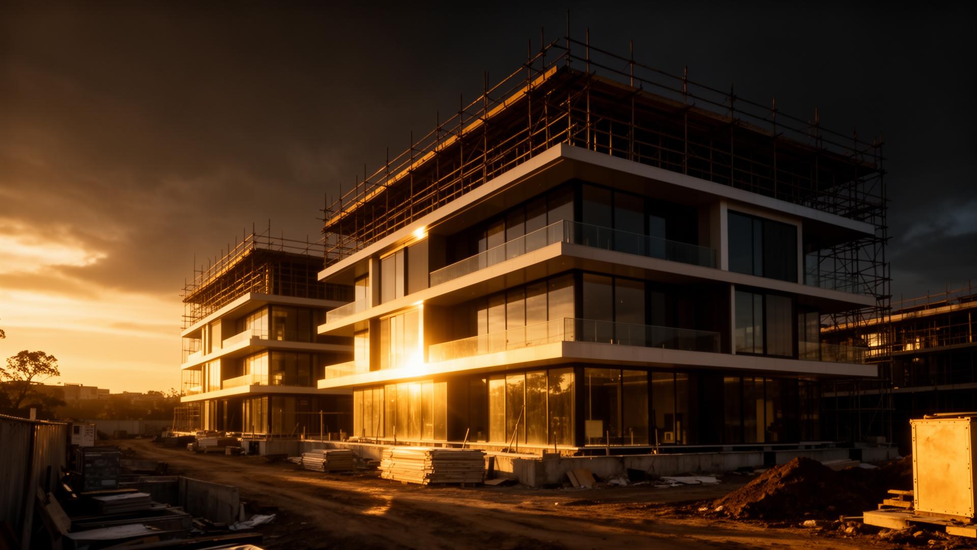 Luxury construction project at golden hour
